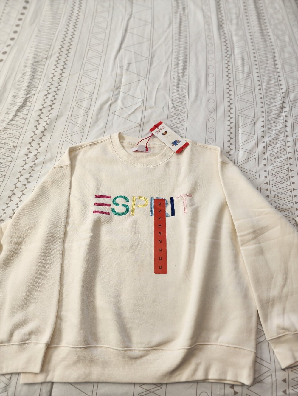Esprit Cream Womens Sweatshirt with Multicolor Embroidered Logo Size M NWT - Picture 5 of 8